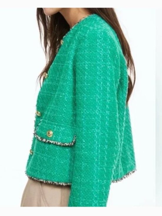 H&M Green Tweed Jacket Gold Buttons Size M - Picture 2 of 10
